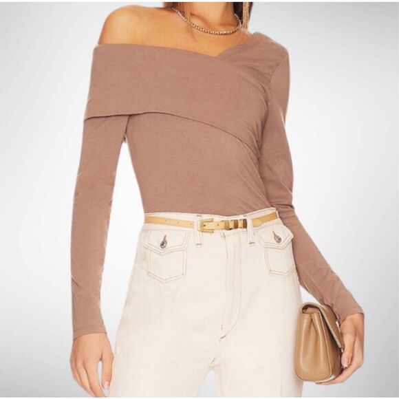 Revolve Bobi Los Angeles Off the Shoulder Knit Top Long Sleeves in Java Size M - Picture 1 of 6